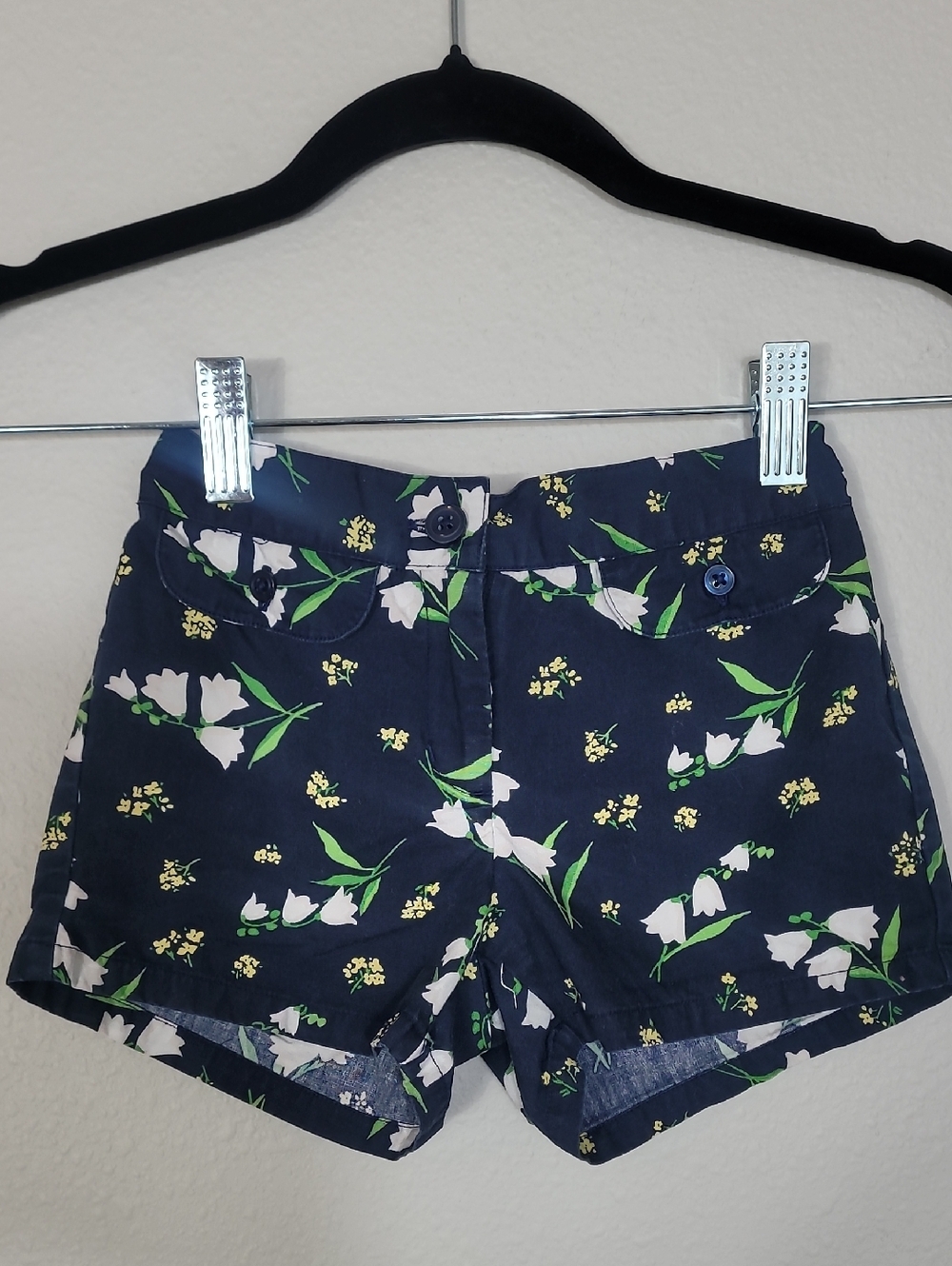 Janie and Jack Girls Floral Shorts Size 5 Navy Cotton Cute Casual Kids Summer